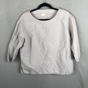 Dr Flax Top Womens Large Gray 100% Linen Lagenlook Boxy Minimalist Neutral
